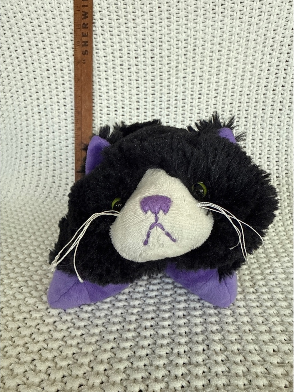 Pillow Pets Pee-Wees Black and Purple Cat Plush Pillow
